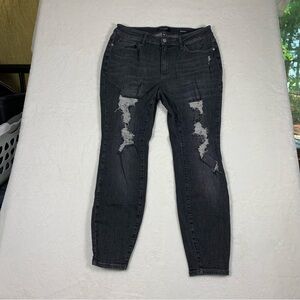 Judy Blue Jeans Ankle Skinny Women 16W (32x28) Stretch Black Distressed JB8857‎